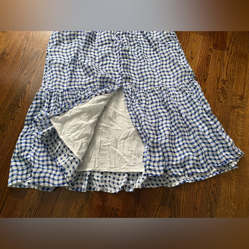 Anthropologie- Peregrine Blue and White Wavy Gingham Check Dress flutter sleeve - Picture 4 of 16